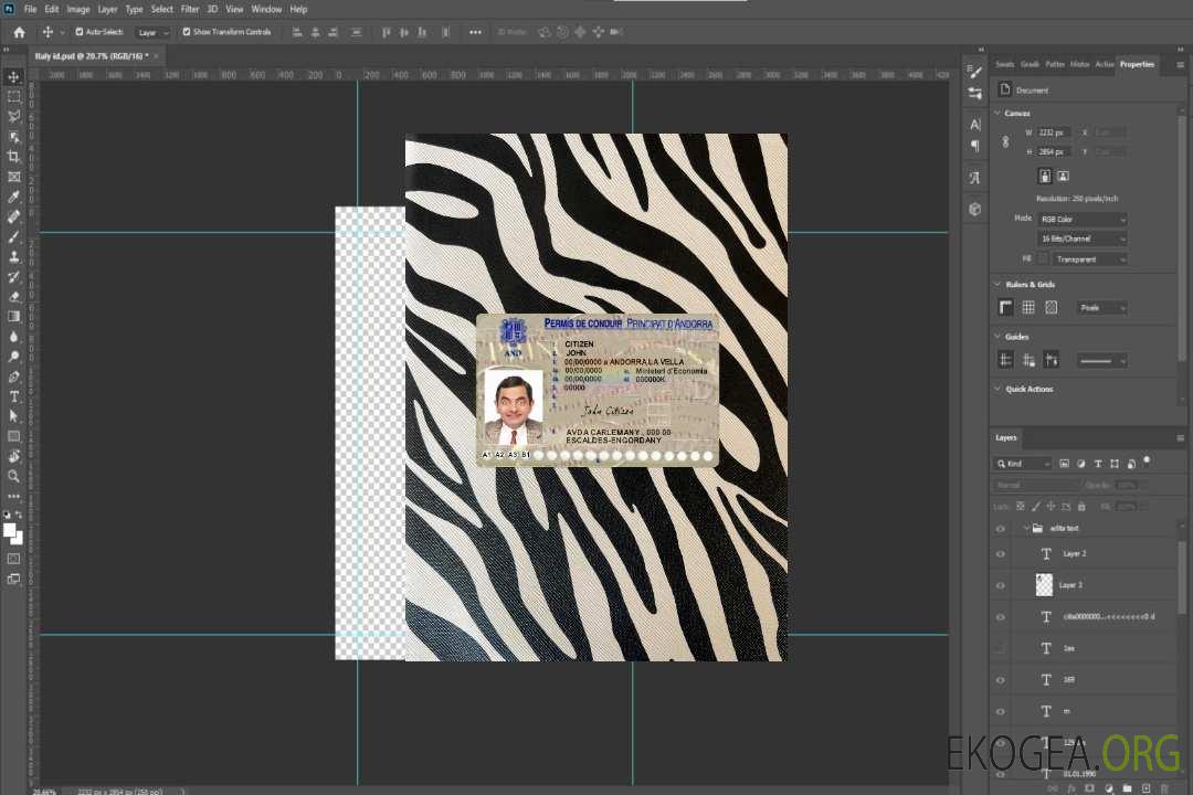 Photolook recto du permis de conduire d'Andorre template Photolook recto du permis de conduire d'Andorre template